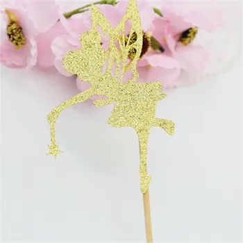 

12pcs Little Flower Fairy Gender Reveal Party Decors Gold Glitter Cupcake Toppers Birthday Cake Decor Baby Shower Party Favor