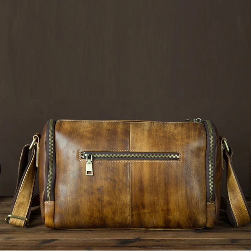 Мужская деловая сумка на ремне через плечо винтажная Натуральная Воловья кожа