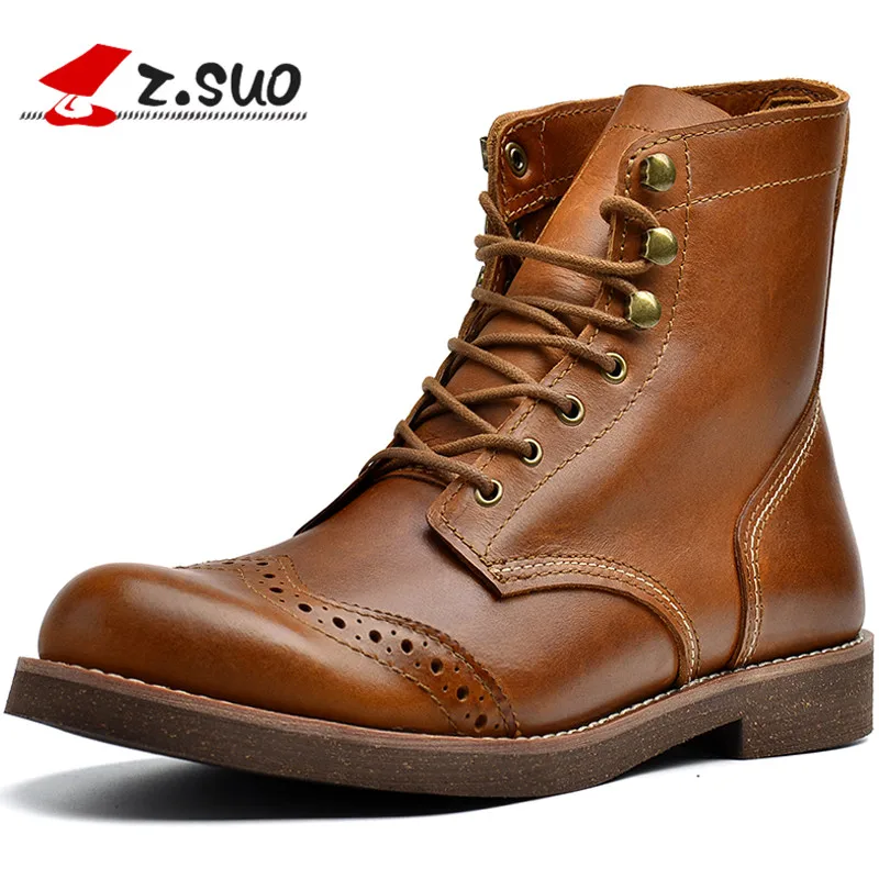 Top Quality Men's Casual Sport Cow Leather Ankle Boots Autumn European American Style Handmade Retro moto Boots Winter Shoes