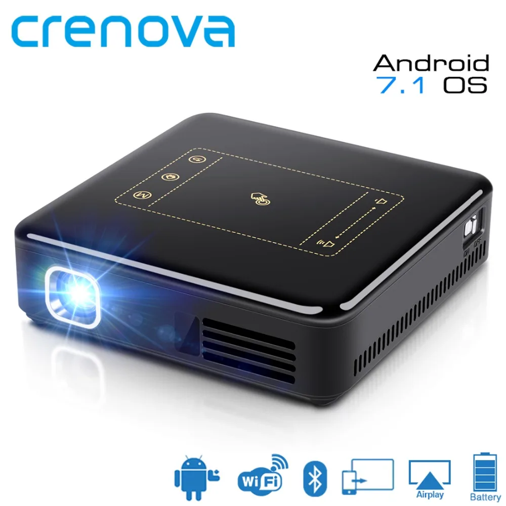 CRENOVA High Quality Mini Projector With Android 7.1.2 OS With WIFI Bluetooth Home Theater System Movie Portable Projector