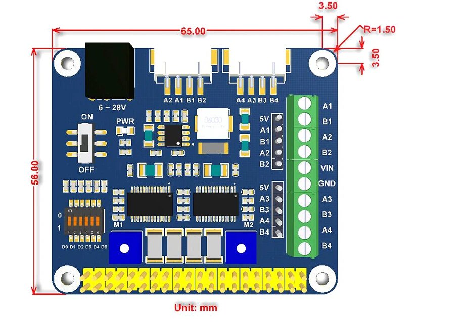 Шаговый двигатель Waveshare шапка для Raspberry Pi Zero/Zero W/Zero WH/2B/3B/3B+ диски два шагового двигателя до 1/32 микрошаговый шаговый двигатель