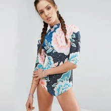 

Hot 2018 One Piece Half Sleeve 5 Sleeves Swimsuit Ms. Swimsuit Print Floral One-piece Swimsuit Surfing Clothes Tankini