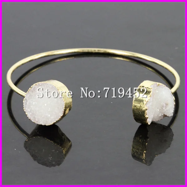 

New Design! 5PCS Gold color Nature White Druzy Geode Quartz Gem Cuff Bangle Bracelet with Drusy Stone Charm Bracelet