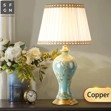 Copper Bedroom table lamp bedside lamp Jingdezhen ceramic lamp generous luxury living room decorated led lamps цена Copper Bedroom table lamp bedside lamp Jingdezhen ceramic lamp generous luxury living room decorated led lamps цены онлайн