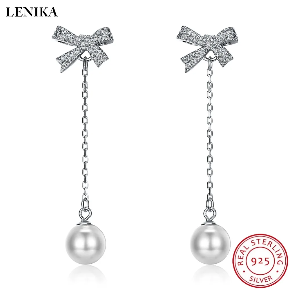 

LEKANI 2018 Bow Tie Beads Drop Pearl Earrings For Women S925 Sterling Silver pulseira feminina