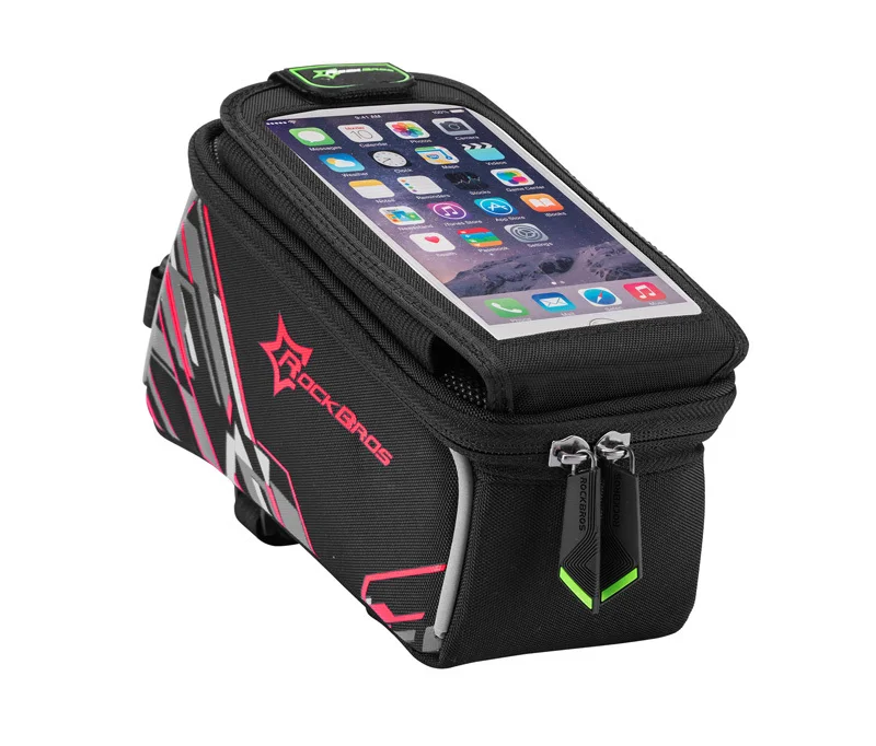 Discount ROCKBROS Waterproof Bicycle Bags Touch Screen MTB Cycling Bags Panniers Bike Frame Front Tube Storage Bag 6.0 Inch 10