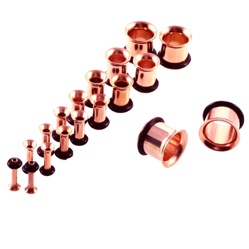 MagiDeal 18pcs/Pack 14G-00G Kit Assorted Stainless Steel Ear Plug Stretching Kit Single Flared with Rubber O-ring