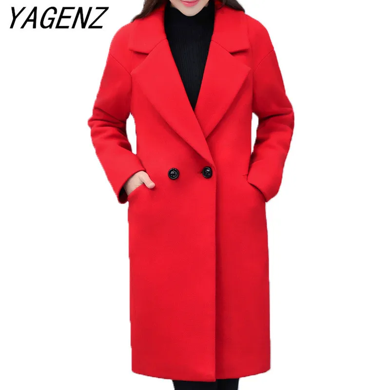 

Winter Wool jacket 2019 Korea slim thick warm women Outerwear Coat Solid Casual Plus size Female Medium long Coats Black Red 3XL