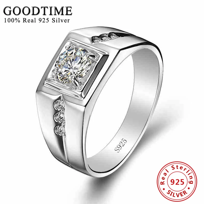 Classic Men's Sterling Silver 925 Zirconia Engagement Ring: Solid ...