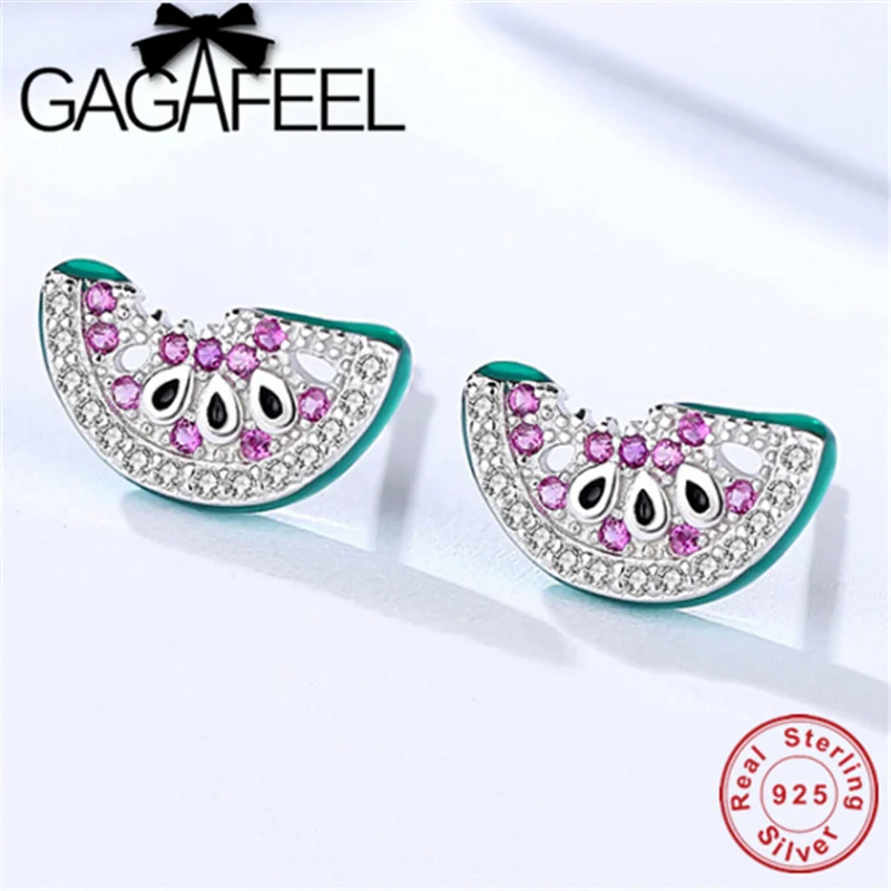 GAGAFEEL милые серьги с фруктами для женщин Brinco 925 пробы серебряные серьги-гвоздики в виде арбуза, ювелирные изделия из кубического циркония
