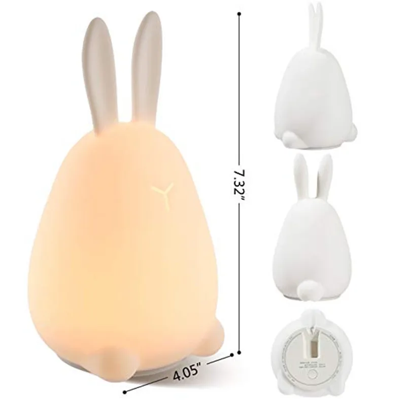 HZFCEW 1200 мАч светодиодный Ночной светильник с 7 цветов Мягкий силиконовый чехол с милым кроликом лампа в форме кролика с возможностью зарядки по USB для детские, для малышей домашний Спальня