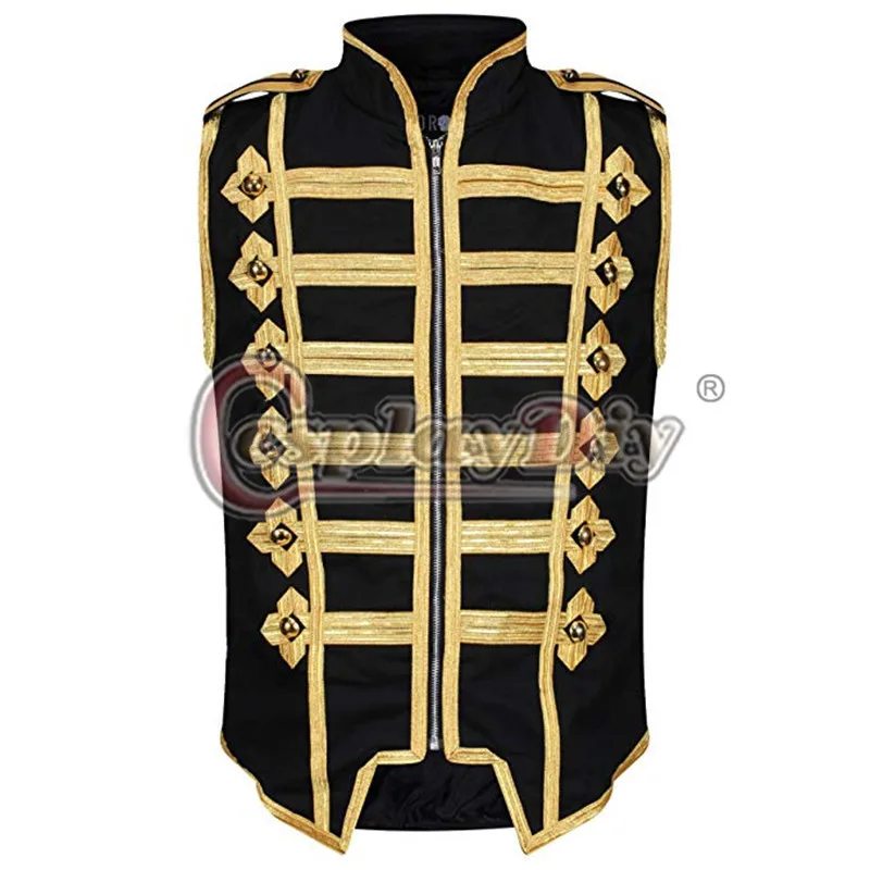 Cosplaydiy Men's Punk Military Drummer Sleeveless Parade Jacket