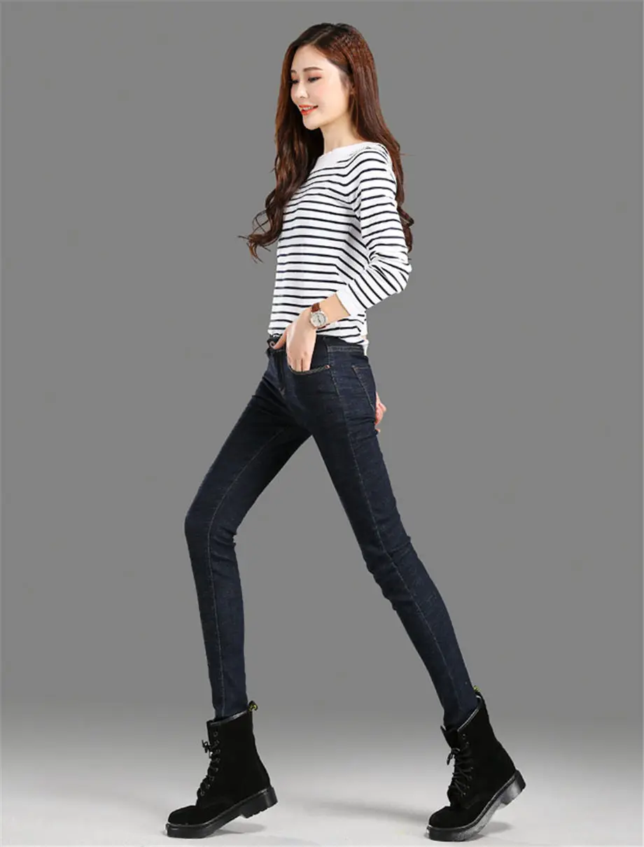 Эластичная одежда большого размера, плотные осенне-зимние узкие джинсы для женщин, модные однотонные высококачественные Стрейчевые джинсы, повседневные джинсы Freddy