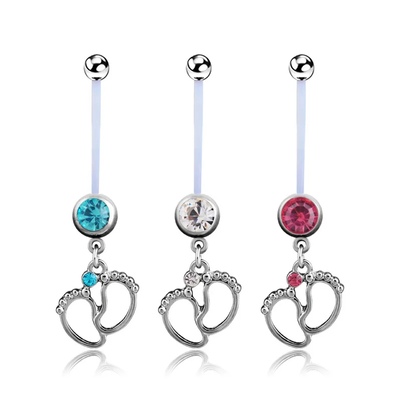 

Women Flexible Baby Crystal Feet Navel Pregnant Belly Ring Body Piercing Jewelry Fashion Gift C77