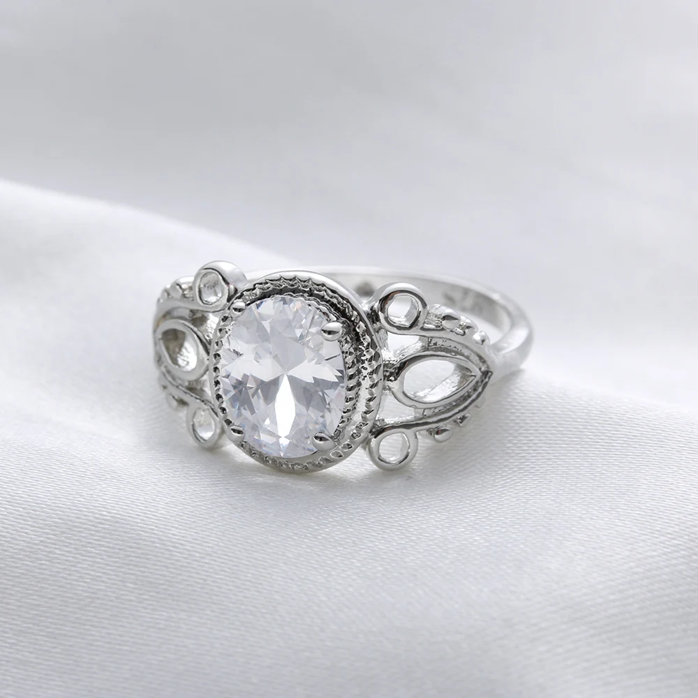 1 шт Кристалл посеребренный кубический цирконий полые цветочные кольца женские свадебные ювелирные изделия
