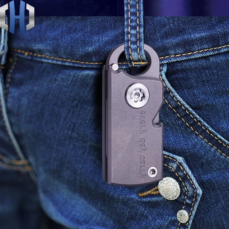 Pocket Mini Keychain Folding Knife Express Out Of The Box Cutting Knife EDC Outdoor Tc4 Titanium Can DIY