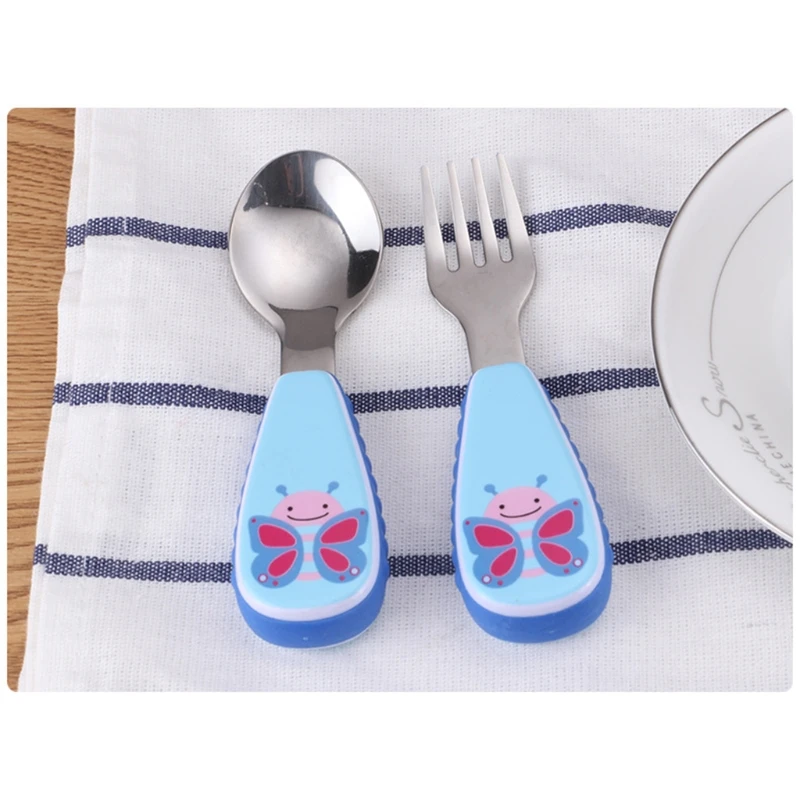 NEW 1 Set Baby Tableware Spoon Fork Stainless Steel Cartoon Dinner Dish Feeding Food NEW 1 Set Baby Tableware Spoon Fork Stainless Steel Cartoon Dinner Dish Feeding Food