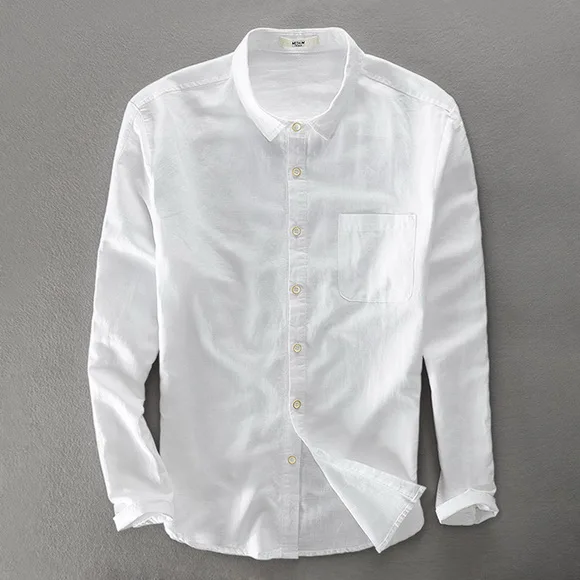 Осень и зима новая мужская рубашка с длинным рукавом Повседневная хлопковая белая рубашка мужская брендовая модная льняная рубашка camisa masculina - Цвет: white