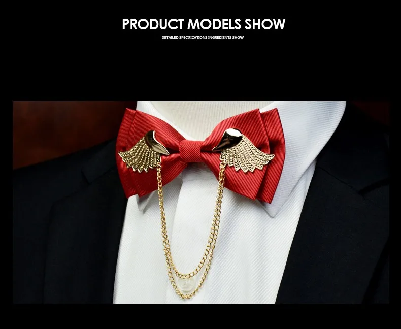 Manoble Mens Adjustable Bow tie Gold Metal Wings Chain Two Layer Neck Bowtie