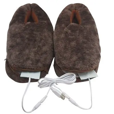 AHKUCI/зимняя теплая Домашняя обувь с подогревом; плюшевые тапочки с usb подогревом; коричневый цвет; подходит для мужчин и женщин; Размеры 35-42