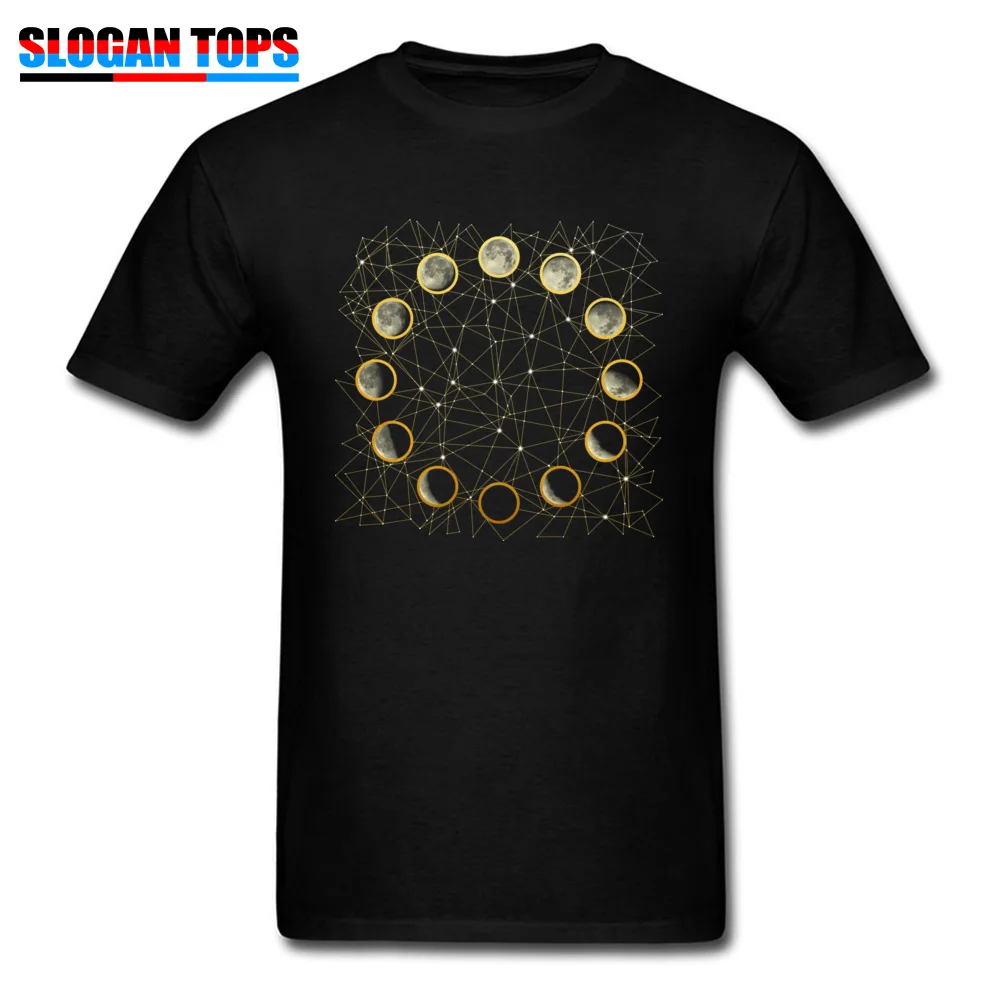 Top Shirts For Man Funky T-shirt Guys Tees The Moon Phases Geek Chic Clothes Mens Black Tshirt Stars Sky Print Streetwear Cotton |