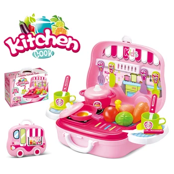 

Multifunctional Portable Suitcase Children Play Toy Girl Baby Toy Kitchen Cooking Simulation Set Model miniatura Utensils Toys
