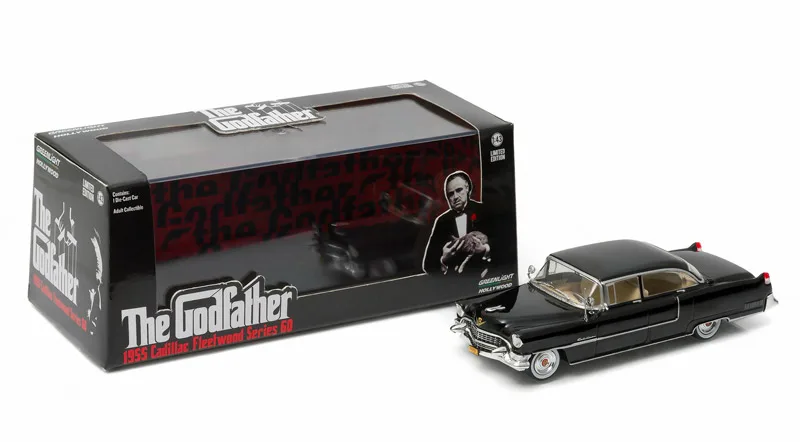 Зеленый светильник 1:43 1955 г. Cadi llac Fleetwood the God father boutique, игрушечный автомобиль из сплава для детей, игрушки для детей, модель, оригинальная коробка