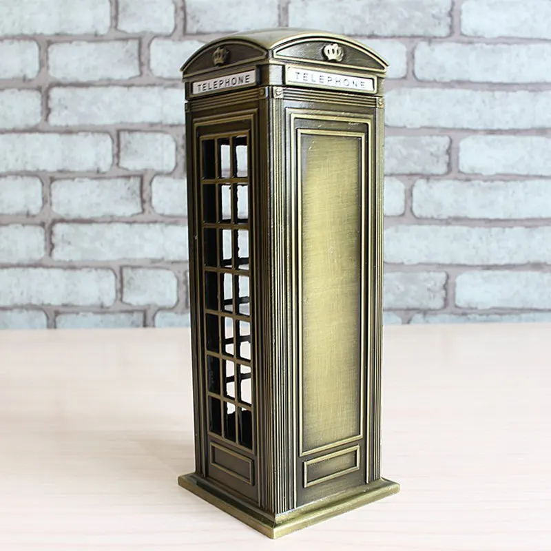 

Vintage Telephone Booth Piggy Bank Metal Craft Practical Iron Art Piggy Bank Decoration Craft Nice Christmas & Birthday Gift