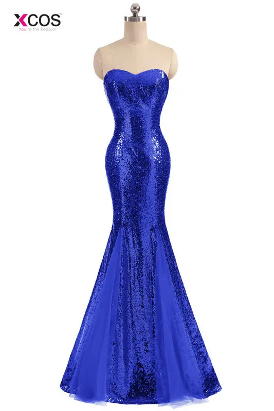 XCOS серебристо-красное платье с блестками для выпускного вечера, вечерние платья в стиле русалки, милое платье в пол, Платья для особых случаев для женщин, vestido de gala - Цвет: Синий