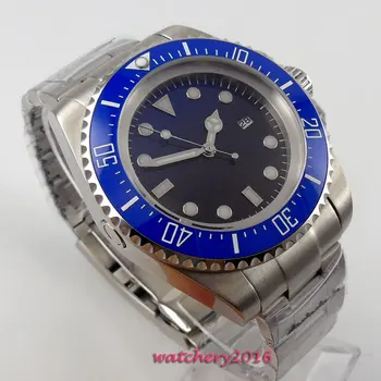 

44mm Bliger Blue dial ceramic bezel SS Luminous Hand 2019 Newest Top brand Luxury Date Window Automatic Mechanical men's Watches