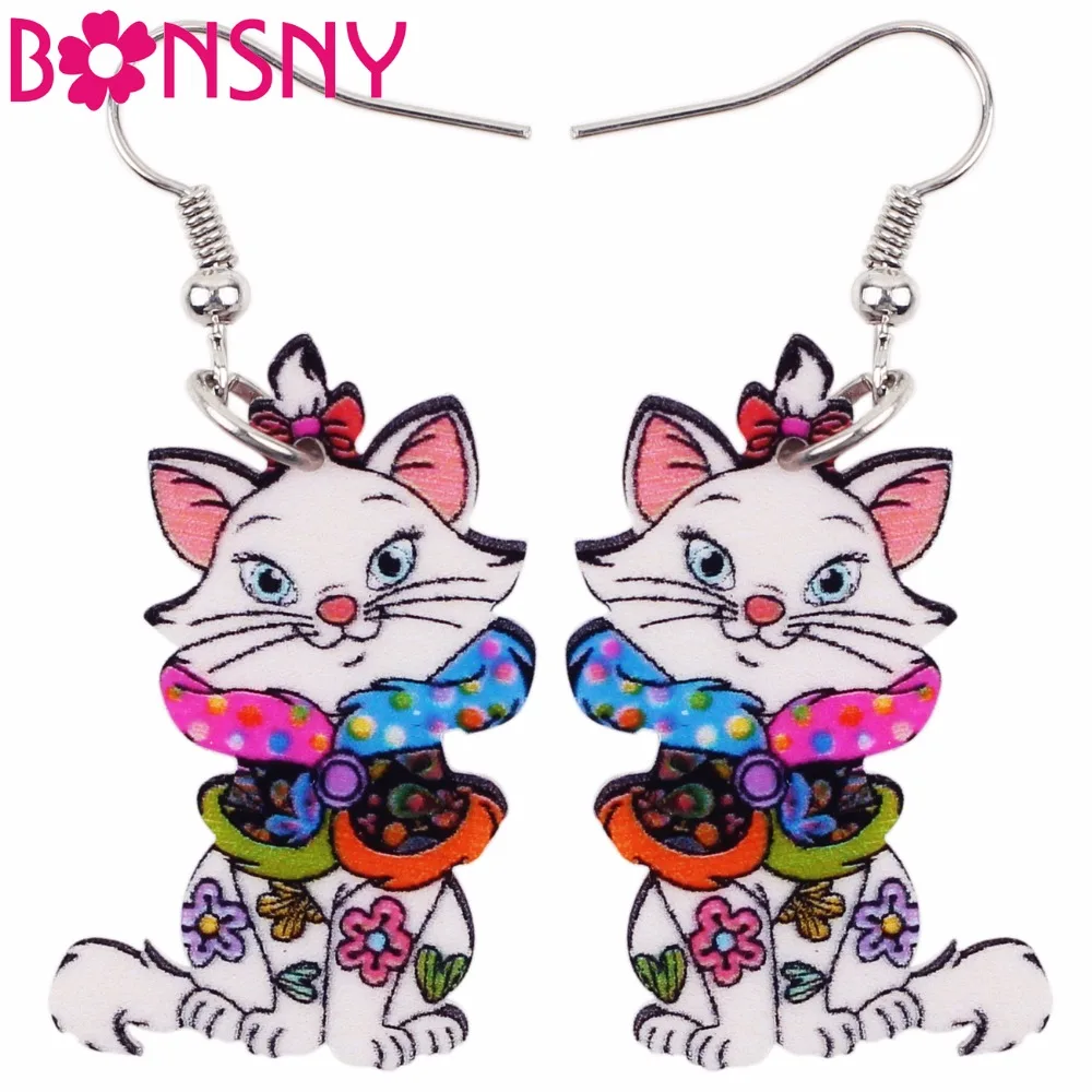 

Bonsny Animal Acrylic Stud Dangle Drop Smile Cat Pets Big Long Earrings New Novelty Jewelry For Kids Women Teens Anime Gifts