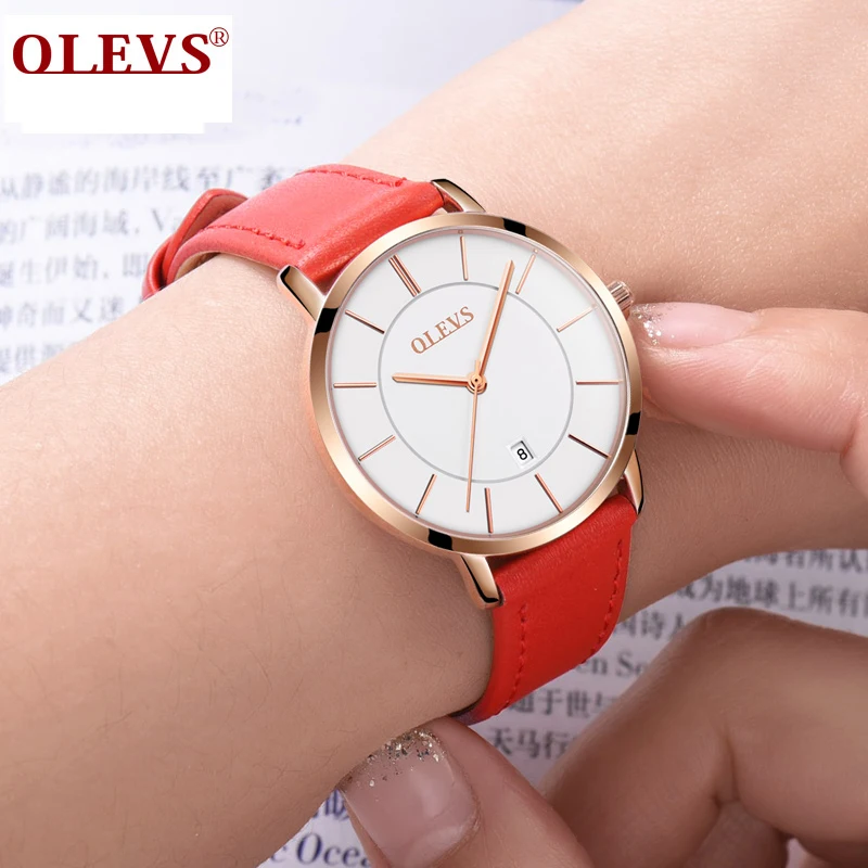 

OLEVS Quartz Watch Women Sport Ultra thin Watches Famous Brand Luxury Rose Gold Watch For Girls Ladies Red Leather Wrist Watches