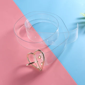 

Women Wedding Belt Plastic Joker Love Shape Portable Stylish Full Transparent Resin Circle Buckle Belt Girdle Waistband