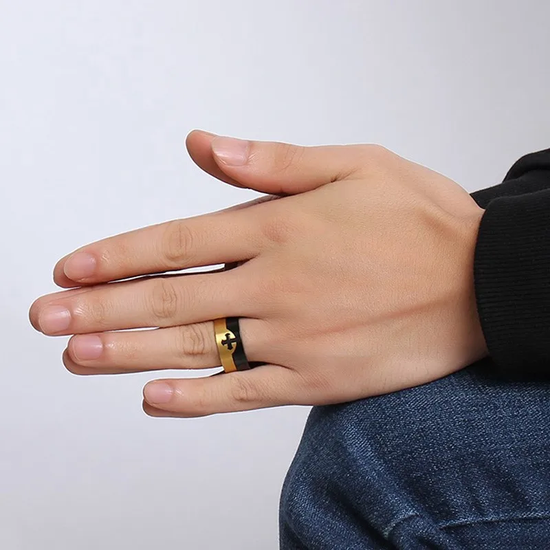 Vnox Men's Ring Removable Cross Unique Stainless Steel Wedding Jewelry