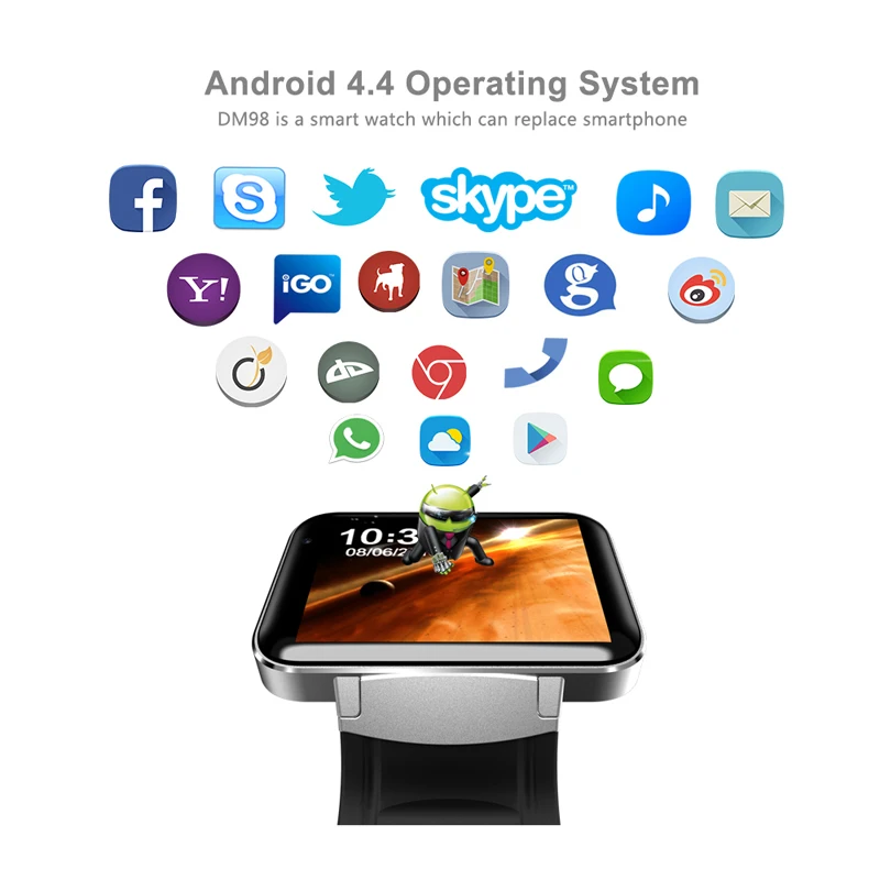  Letine DM98 Luxury Android Smart Watch Cell Phone 3G Electronic Wrist Watches Support Sim for Men W