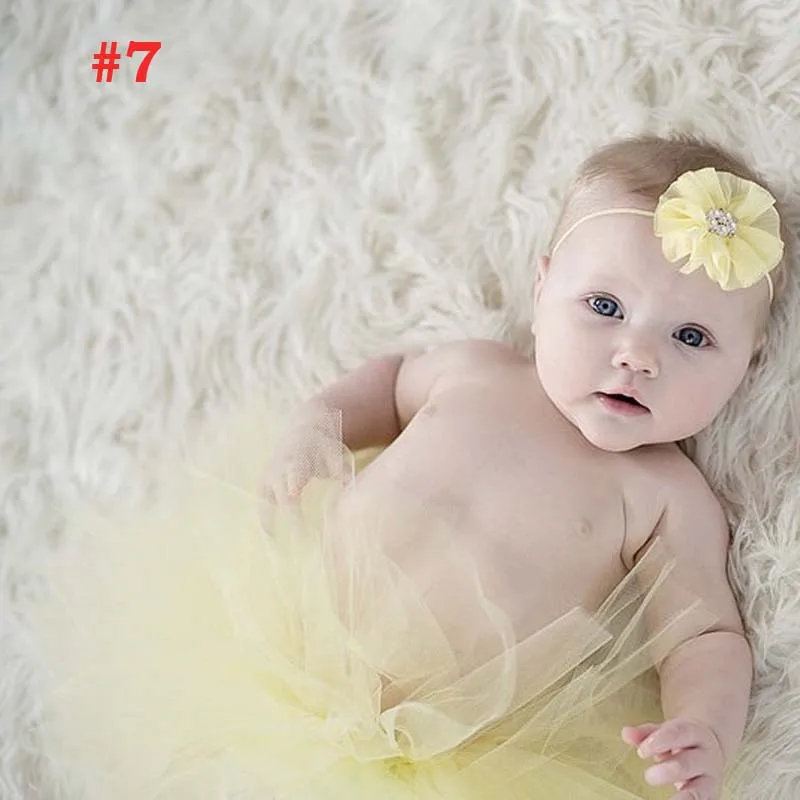 Полностью пушистая пачка для новорожденных персиковый тканевый цветок, повязка на голову центр жемчуга отличная фотография prop 0-3 месяцев новорожденный подарок TS064 - Цвет: yellow