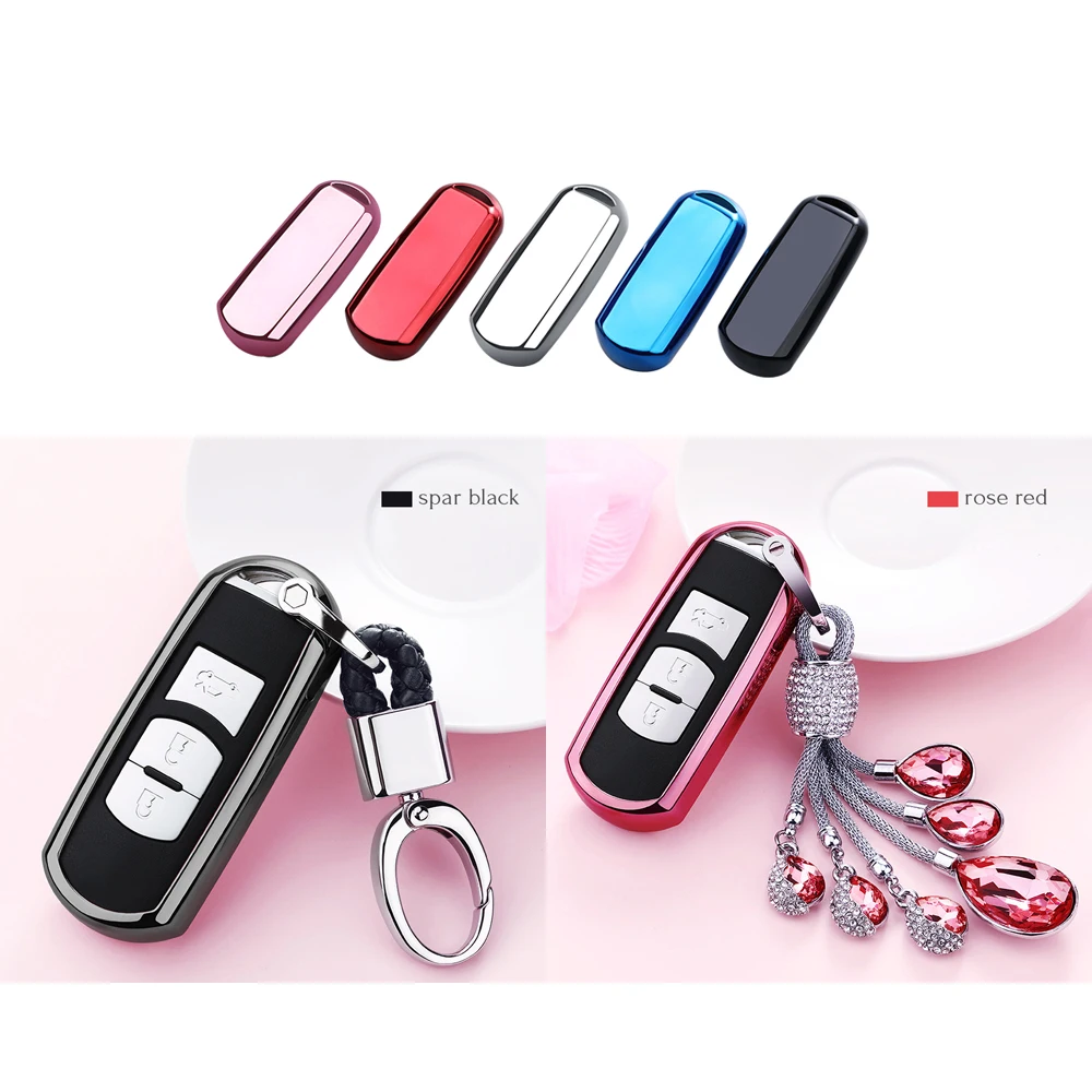 

3 Buttons Car Remote Key Cover Shell Case Crystal Pendant Styling For Mazda 3 6 2018 Axela 2017 Atenza CX-4 CX-5 Key Buckle