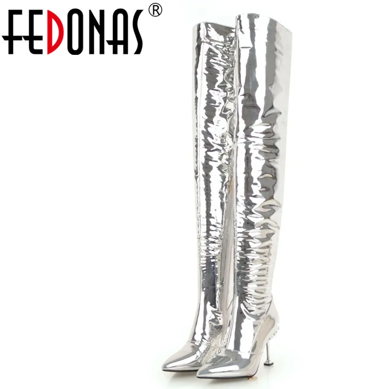 

FEDONAS Fashion Women Over The Knee Boots Pointed Toe Autumn Winter Warm High Heels Shoes Woman Zipper Sexy Night Club Pumps
