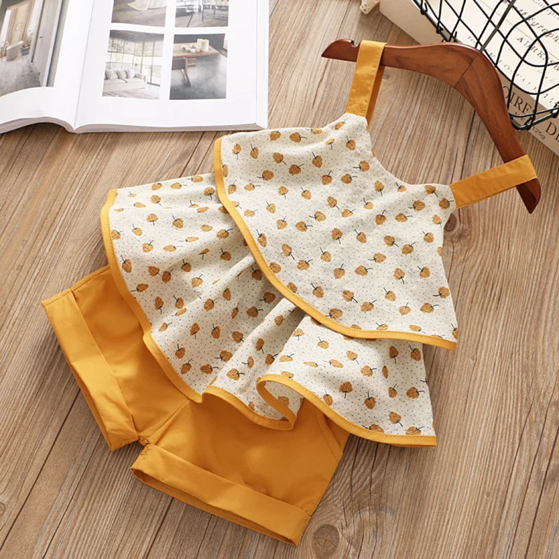 

Girls Clothing Sets Summer Casual Dot Print Kids Clothing Sets Sleeveless Chiffon T-shirt+Shorts 2PCS New Children Girls Suit