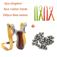Рогатка из нержавеющей стали, катапульта для охоты, 5 точек, мощный Рогатка, Деревянный Стояк с плоской резинкой