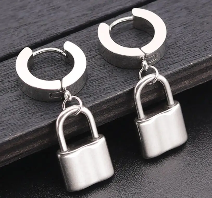 Edelstahl Schloss Anhänger Ohrringe Drop Dangle Ohrstecker Männer Punk Schm BRFP Edelstahl Schloss Anhänger Ohrringe Drop Dangle Ohrstecker Männer Punk Schm BRFP