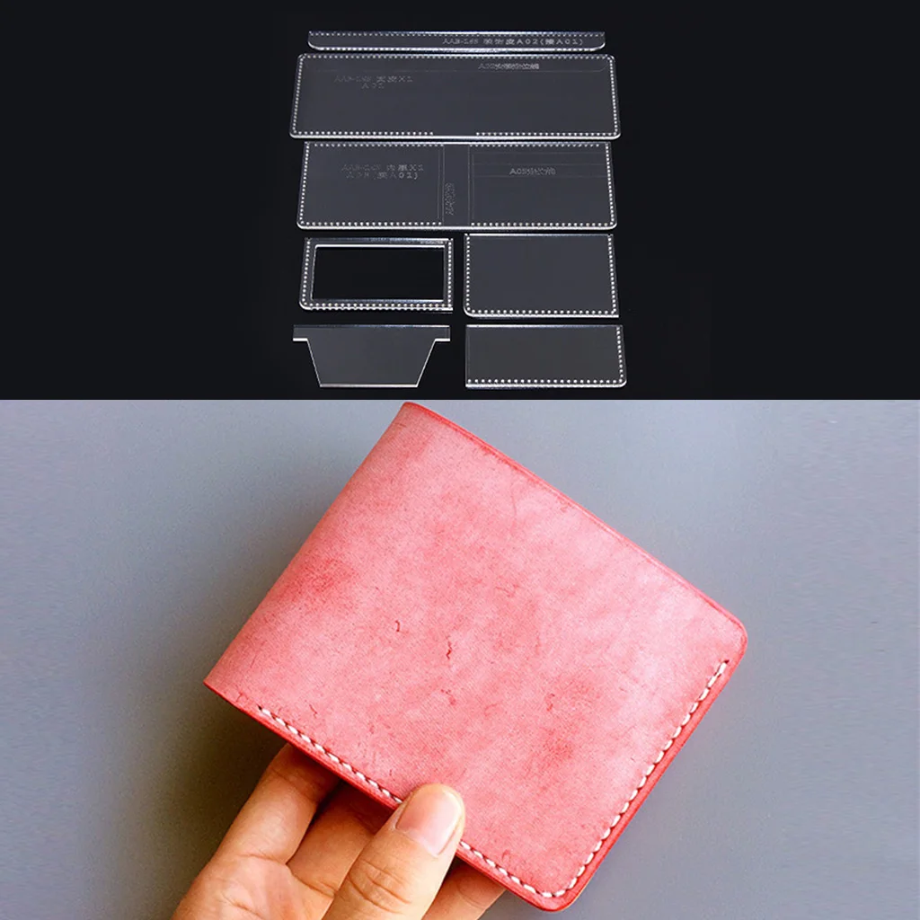 7Pcs/set Unisex Wallet Template Leather Clear Acrylic Pattern Set Model for Making Short Wallet Purse Leathercraft Tools