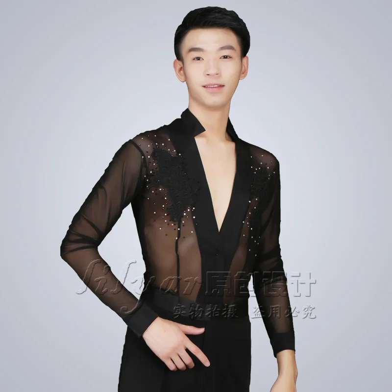 dance wear men 2017 Tailor-made 100% New Lace men's shirt Competition Dance Man Latin Shirt Boys Latin Dance Men Dress Latin Dance Adult Dress ballroom clothes for men