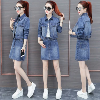 

Wmswjh Spring Autumn New Women's Suit Fashion Denim Jacket Women's Step Skirt High Quality Temperament Two-piece Suit Women A481
