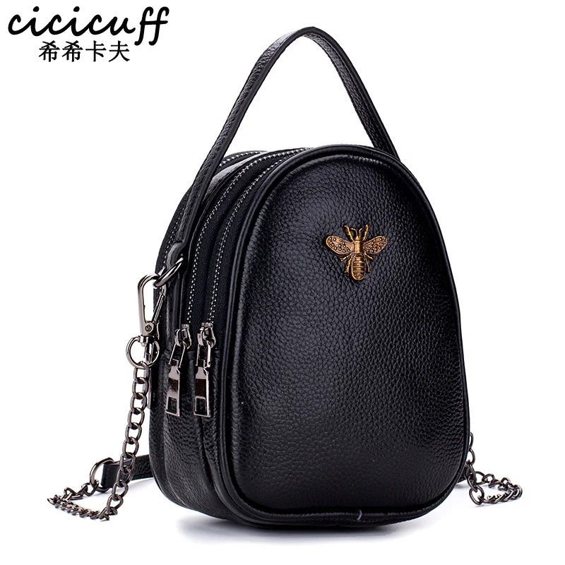 

Small Crossbody Bags for Women Genuine Leather 3 Zipper Pocket Cute Bee Designer Lady Handbag Girl Shoulder Messenger Bag Female