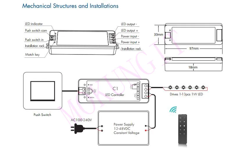 1CH * 350mA 1CH * 700mA 12-48VDC CC регулятор мощности света (Push Dim) C1 контроллер 1 канал постоянного тока приемник для одного цвета