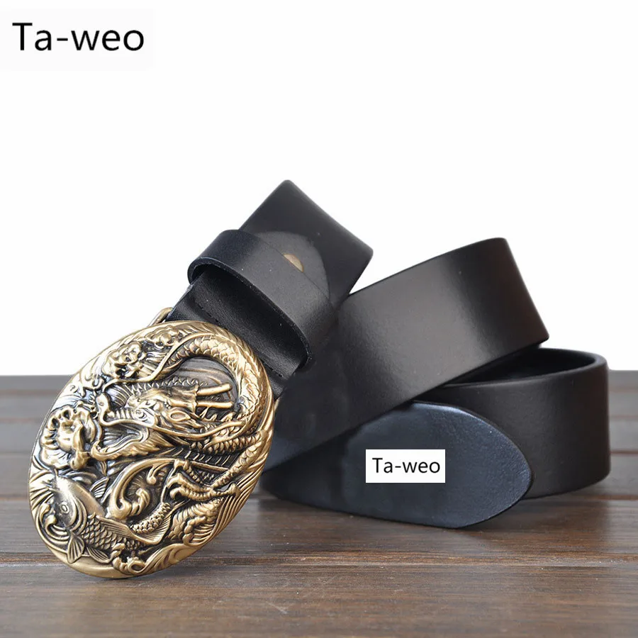 Fashion Luxury Dragon & Fish Smooth Buckle Leather Belt Men Designer