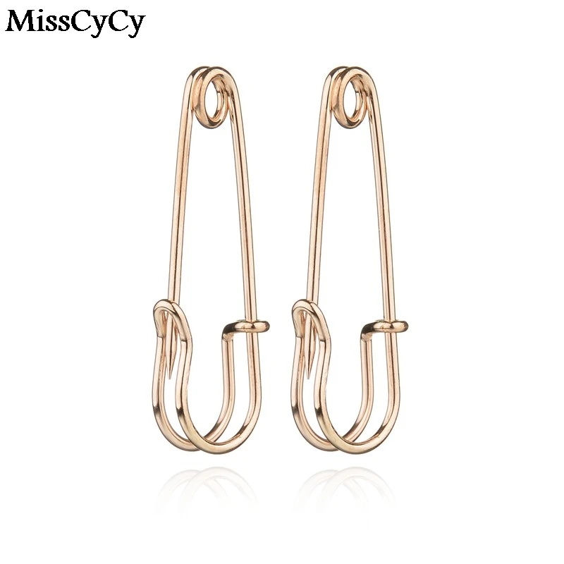 

MissCyCy Creative Personalized Gold Color Earring Punk Style Paper Clip Stud Earrings For Women