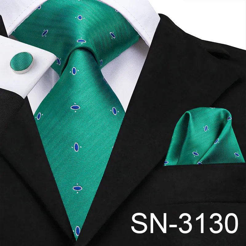 SN-3130 Hi-Tie, новинка, зеленые шелковые мужские галстуки для мужчин, 8,5 см, Классические мужские галстуки для свадебной вечеринки, набор, животные, полосатый галстук на шею и носовые платки - Цвет: SN-3130