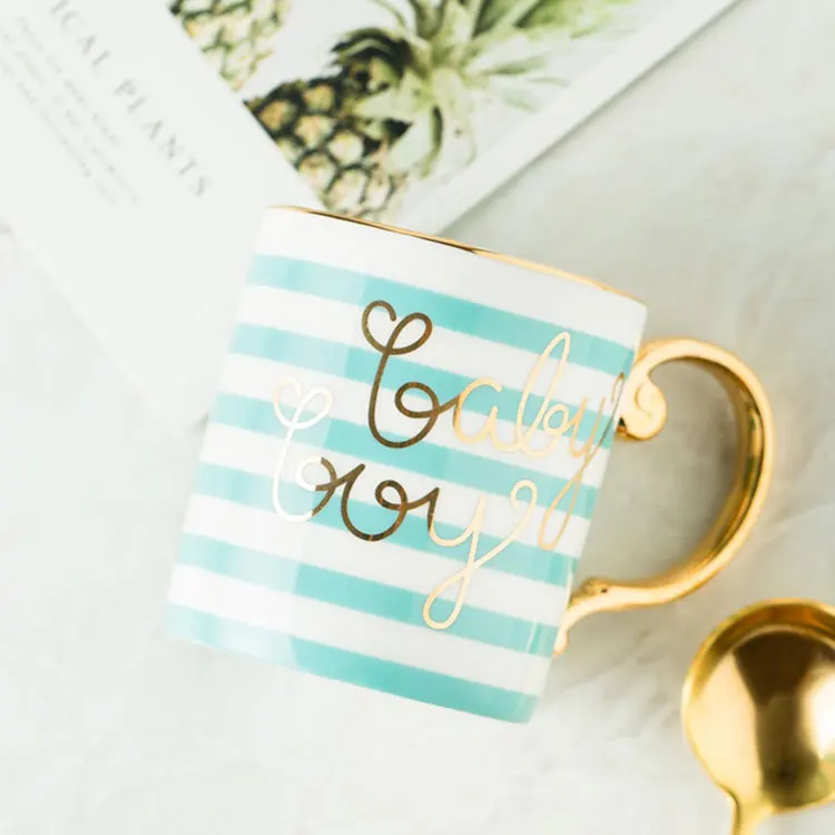 Роскошные золотые Mr and Mrs алмазная фарфоровая кофейная кружка чай молоко керамические чашки и кружки свадебный подарок - Цвет: Baby Boy